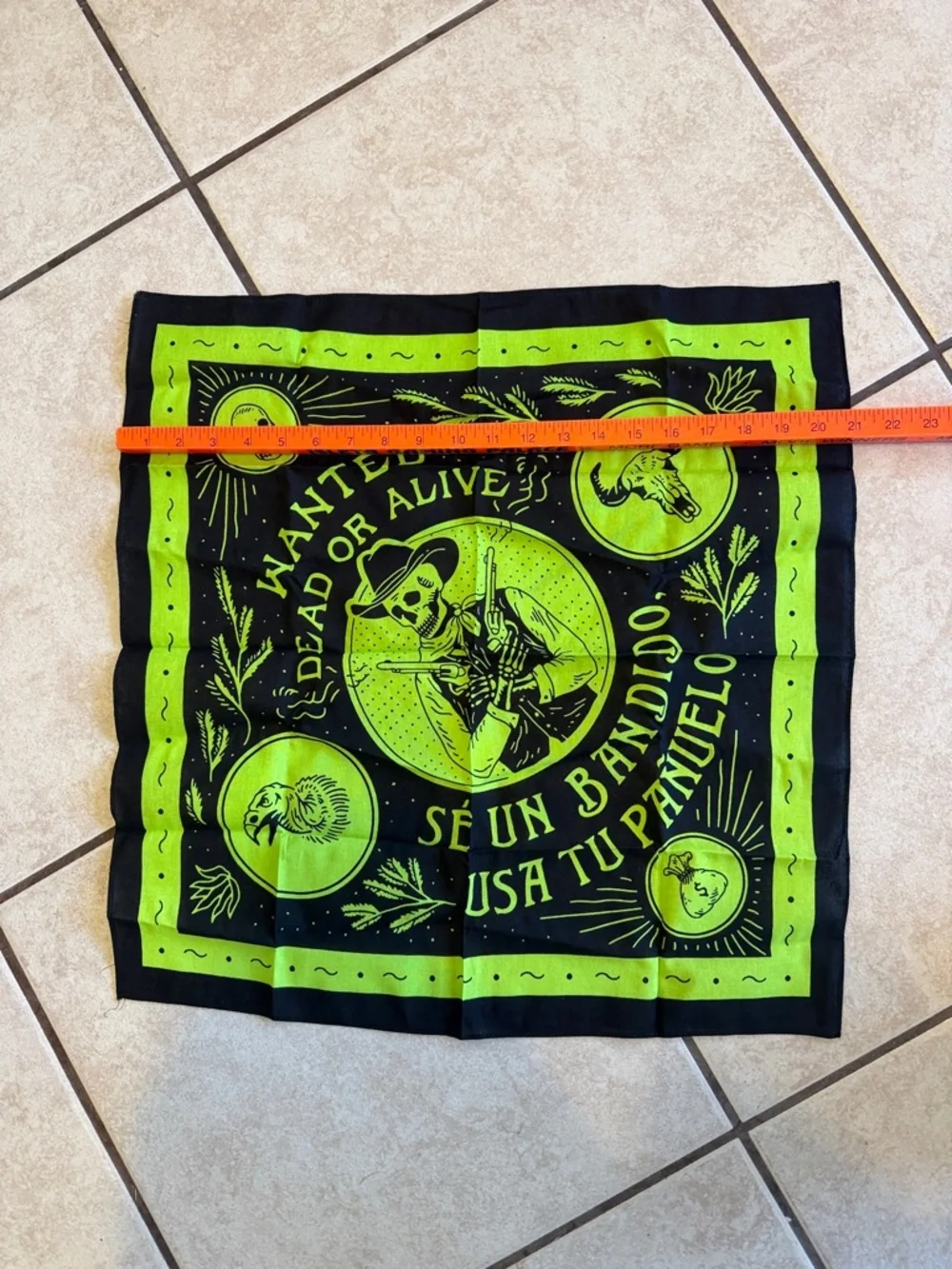 Neon Green & Black Wanted Bandana - Picture 3 of 6